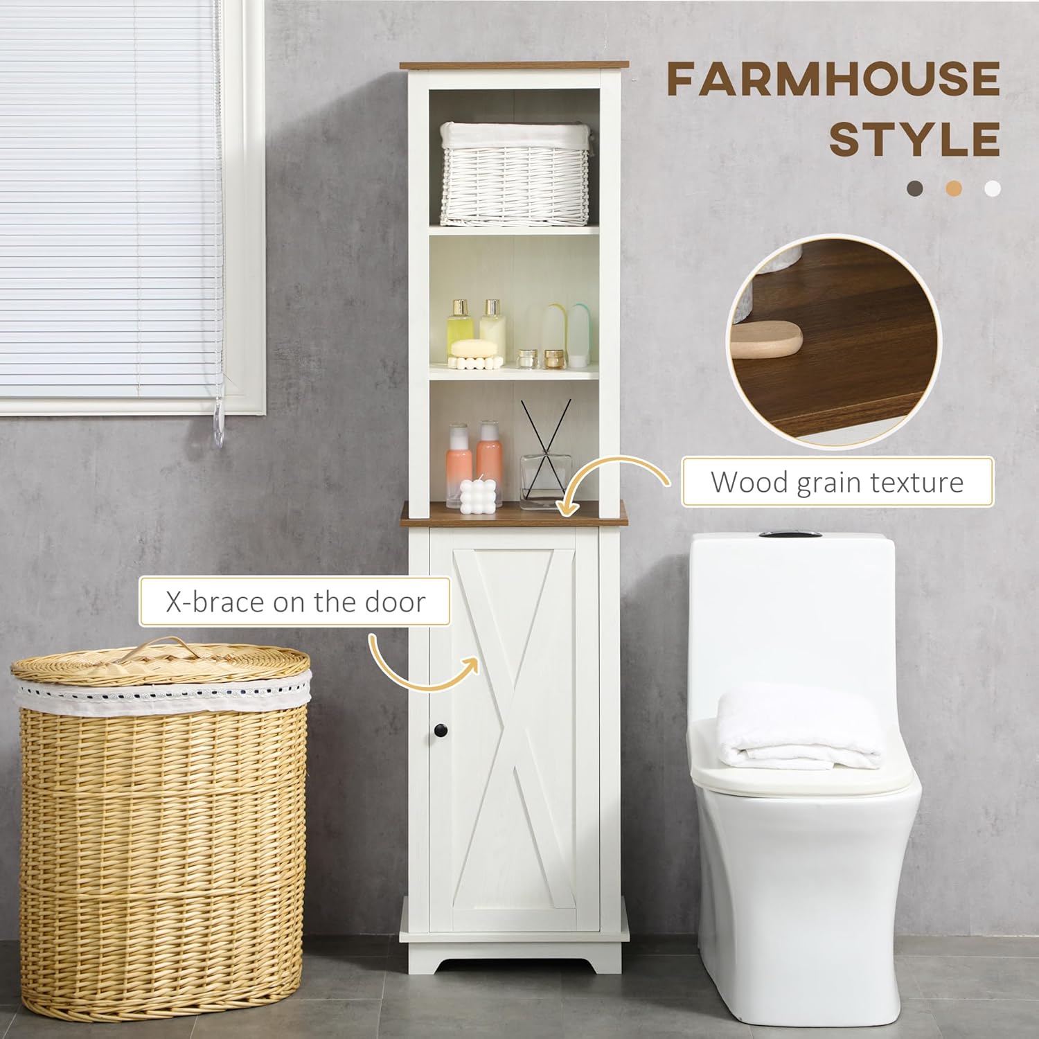 Tall Bathroom Floor Cabinet White Slim Storage Cupboard Shelves