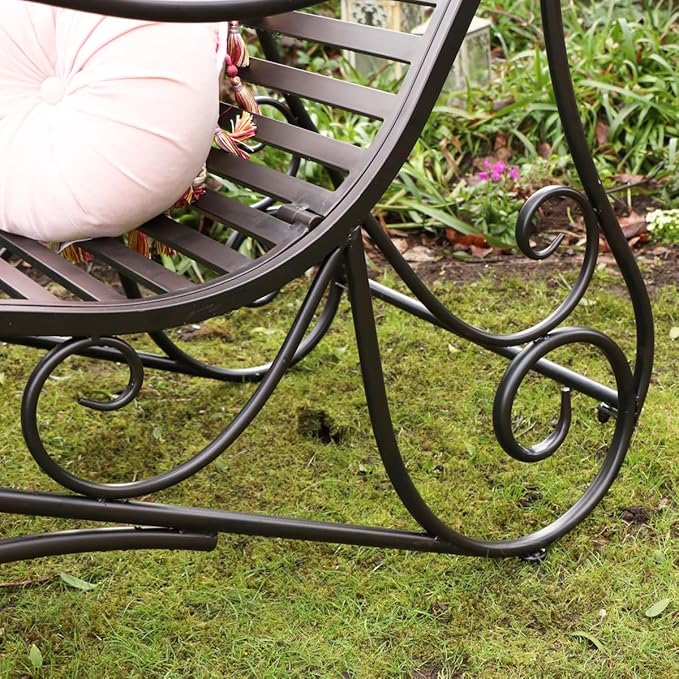 Ornate Metal Garden Sun Lounger Black Gold Vintage Style