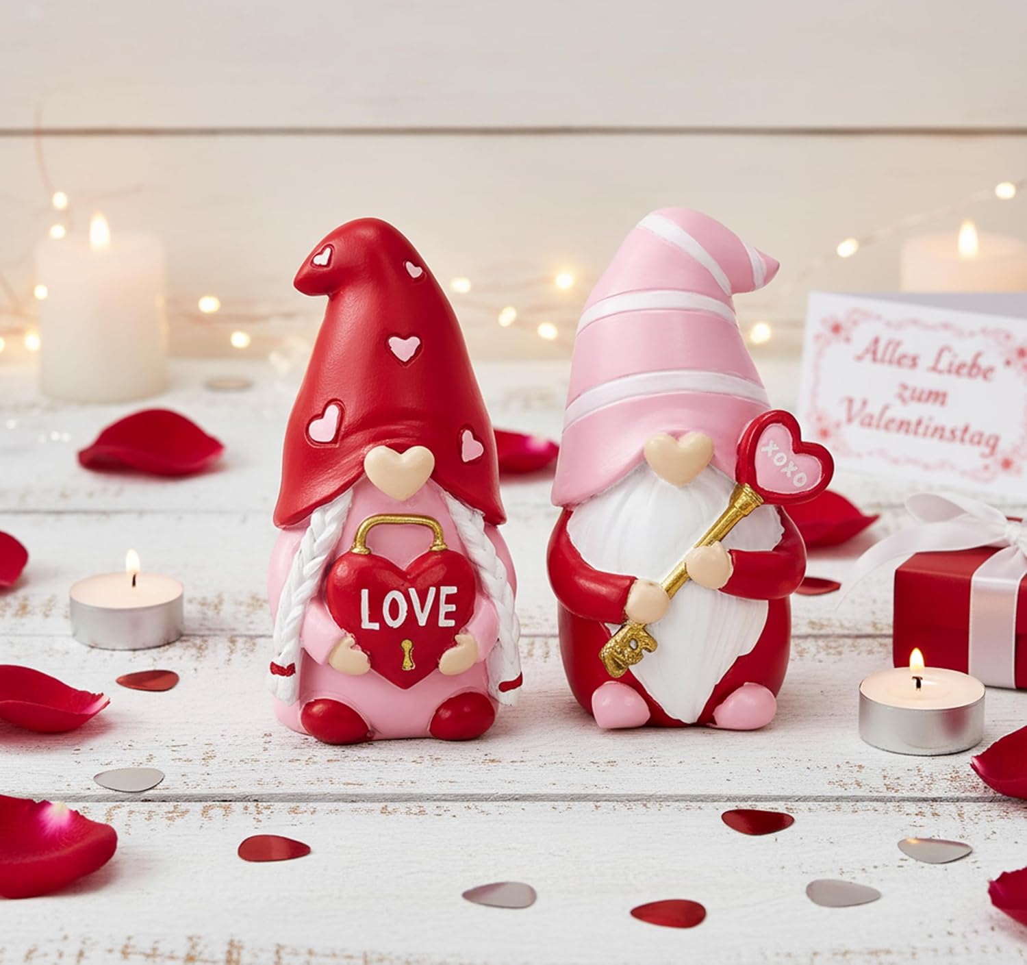 Valentines Gnome Set Resin Love Decor Table Ornament