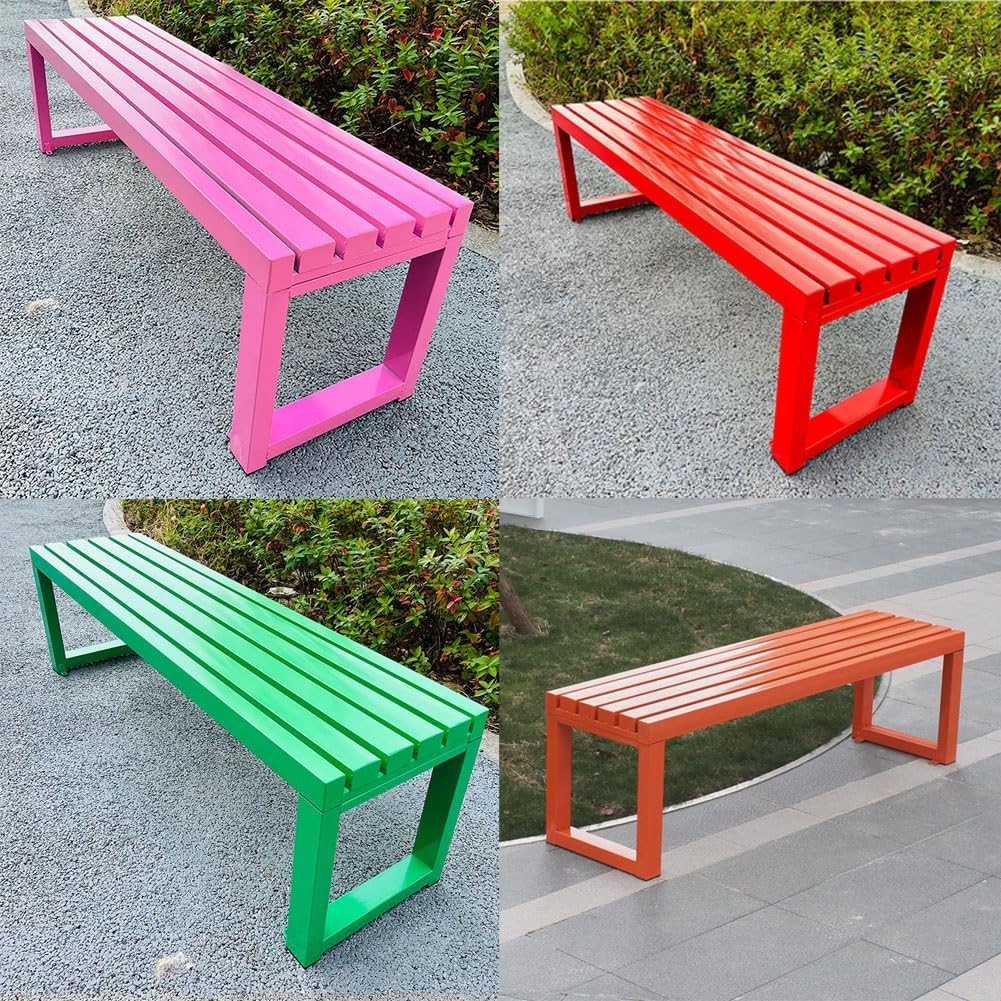 Metal Garden Bench Outdoor Patio Park Seat Backless Weatherproof 2-3 Seater