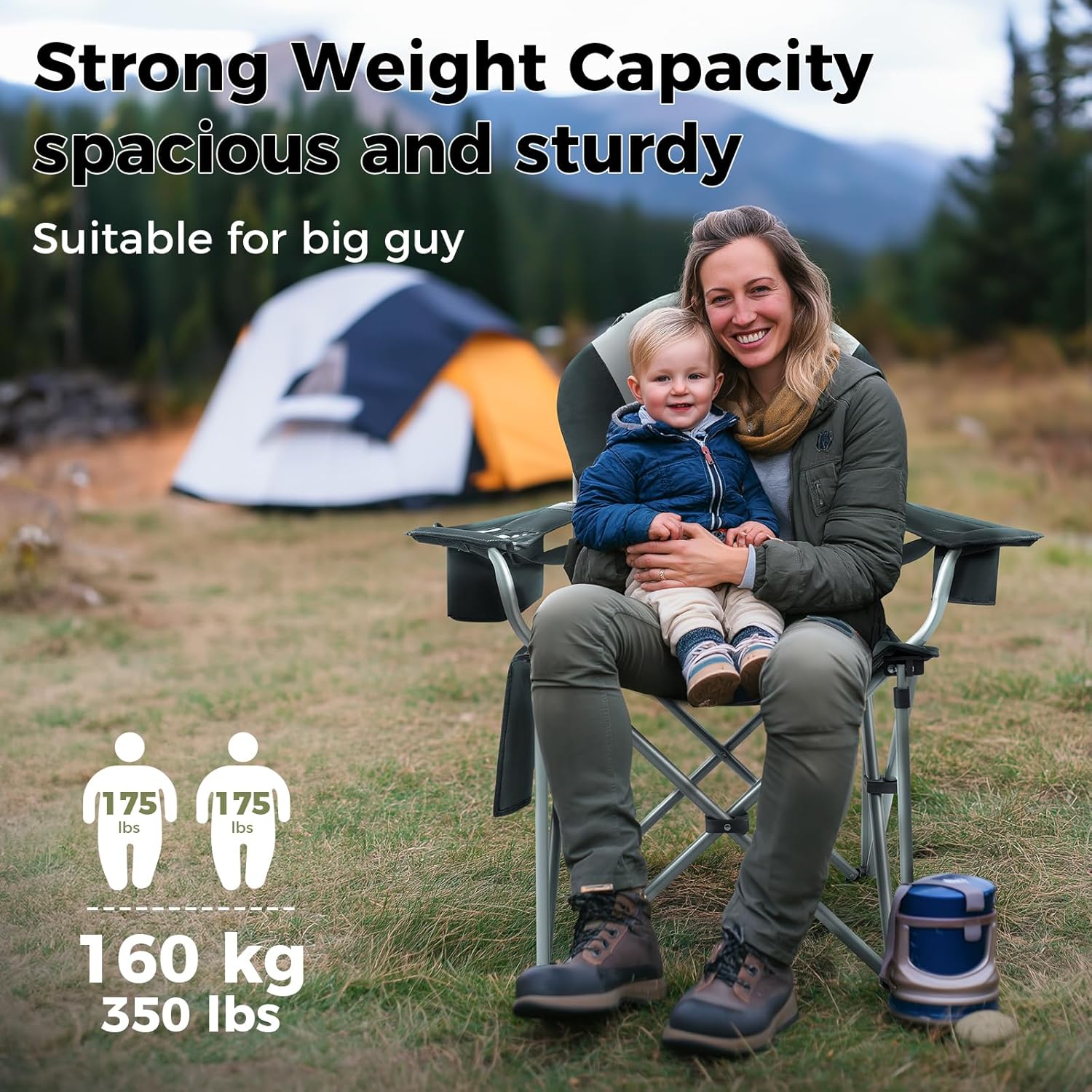 XL Heavy Duty Camping Chair 550 LBS Lumbar Support Cooler Seat