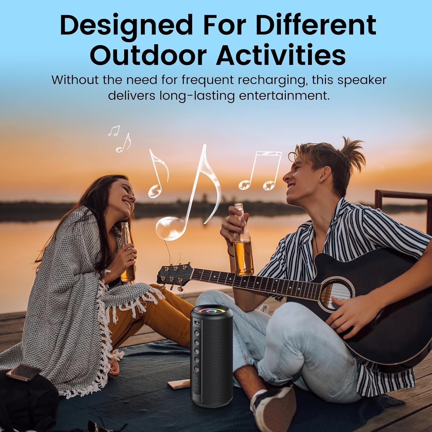 Portable Bluetooth Speaker 20W RGB Lights IPX7 Bass TWS