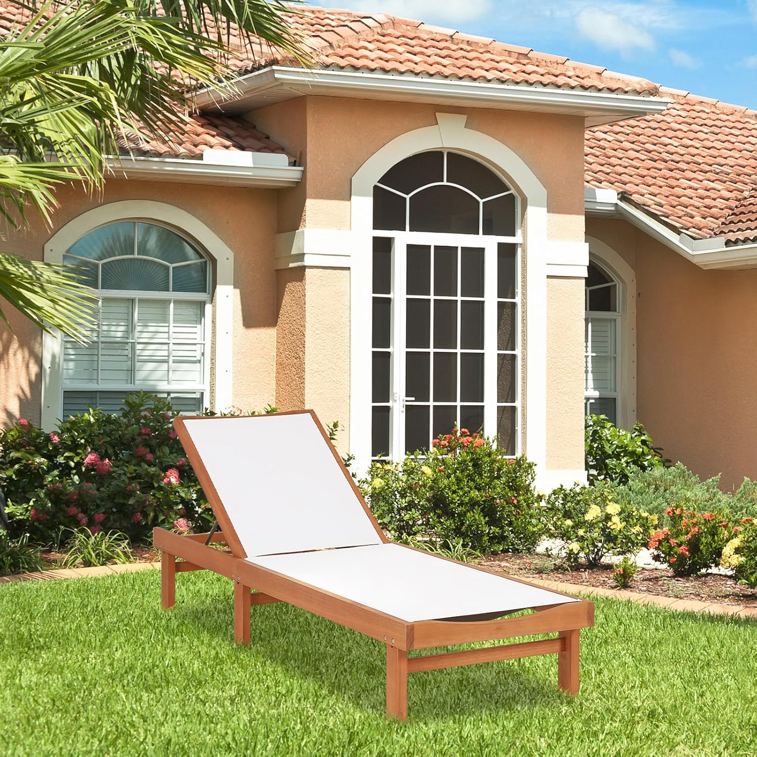 Wooden Garden Sun Lounger 5 Position Recliner 200cm Teak