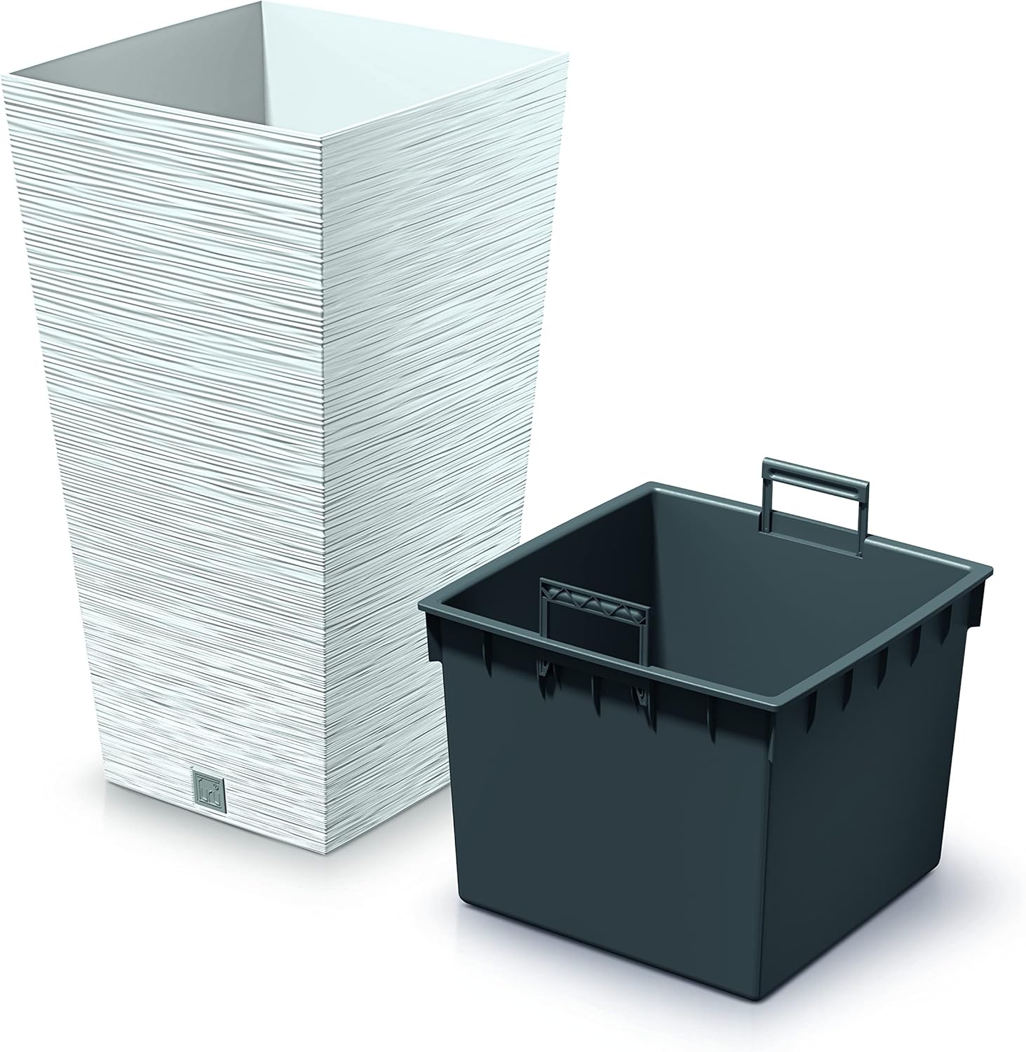 Tall Square Planters Set of 2 White Modern Pots Indoor Outdoor