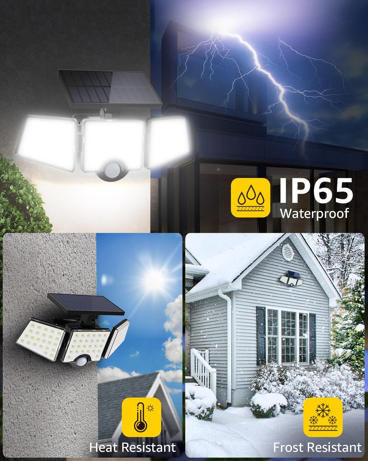 1200LM Solar Security Light Motion Sensor 3 Head IP65