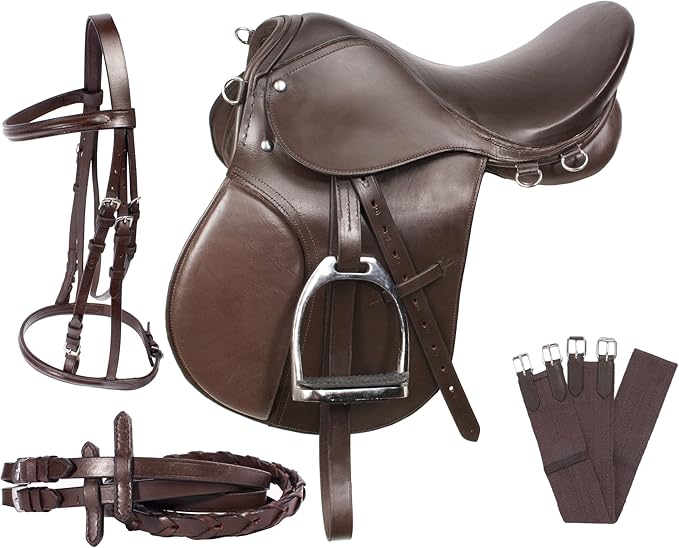 Brown Leather English Horse Saddle Tack Set 10 Inch