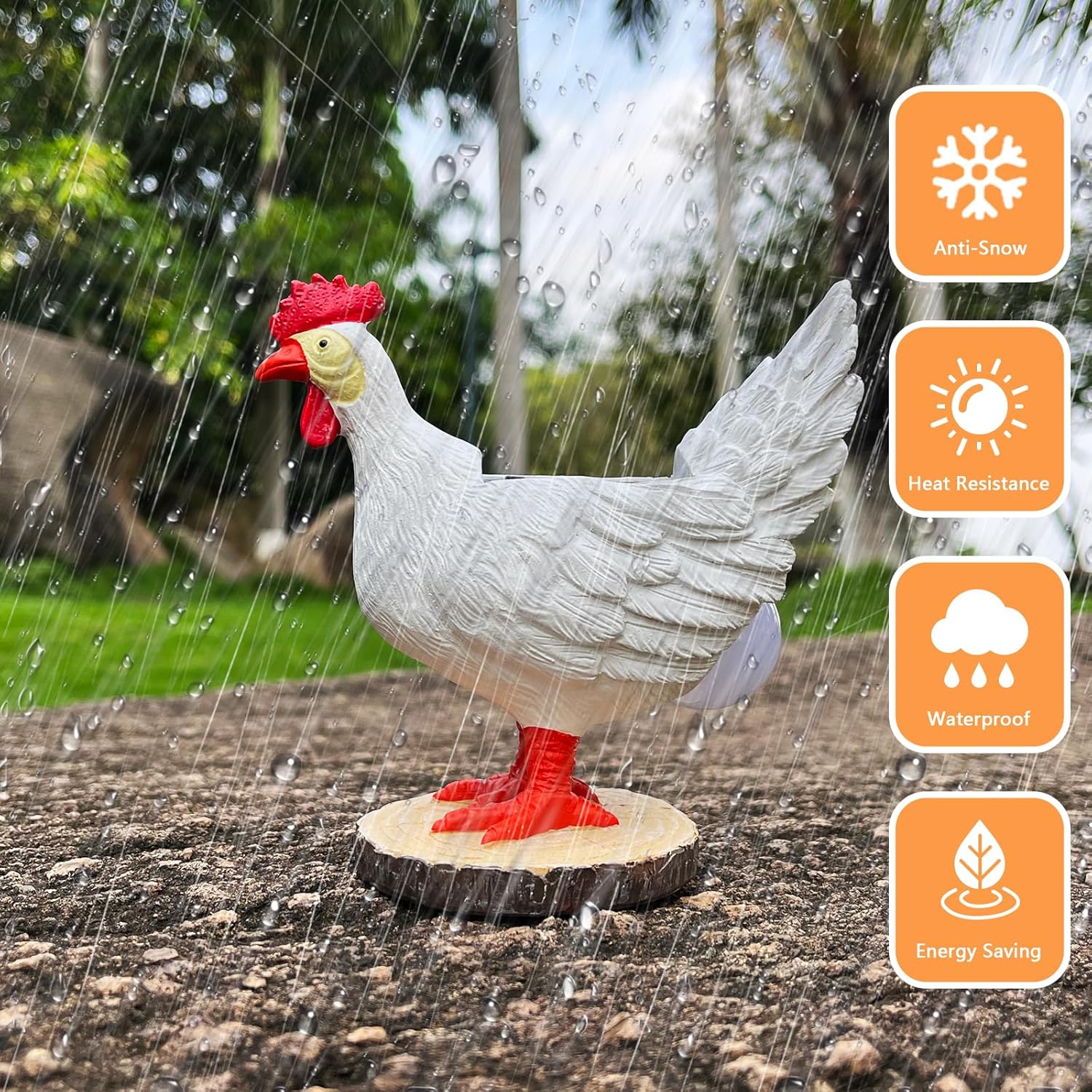 Solar Chicken Garden Statue LED Egg Light Resin Outdoor Decor