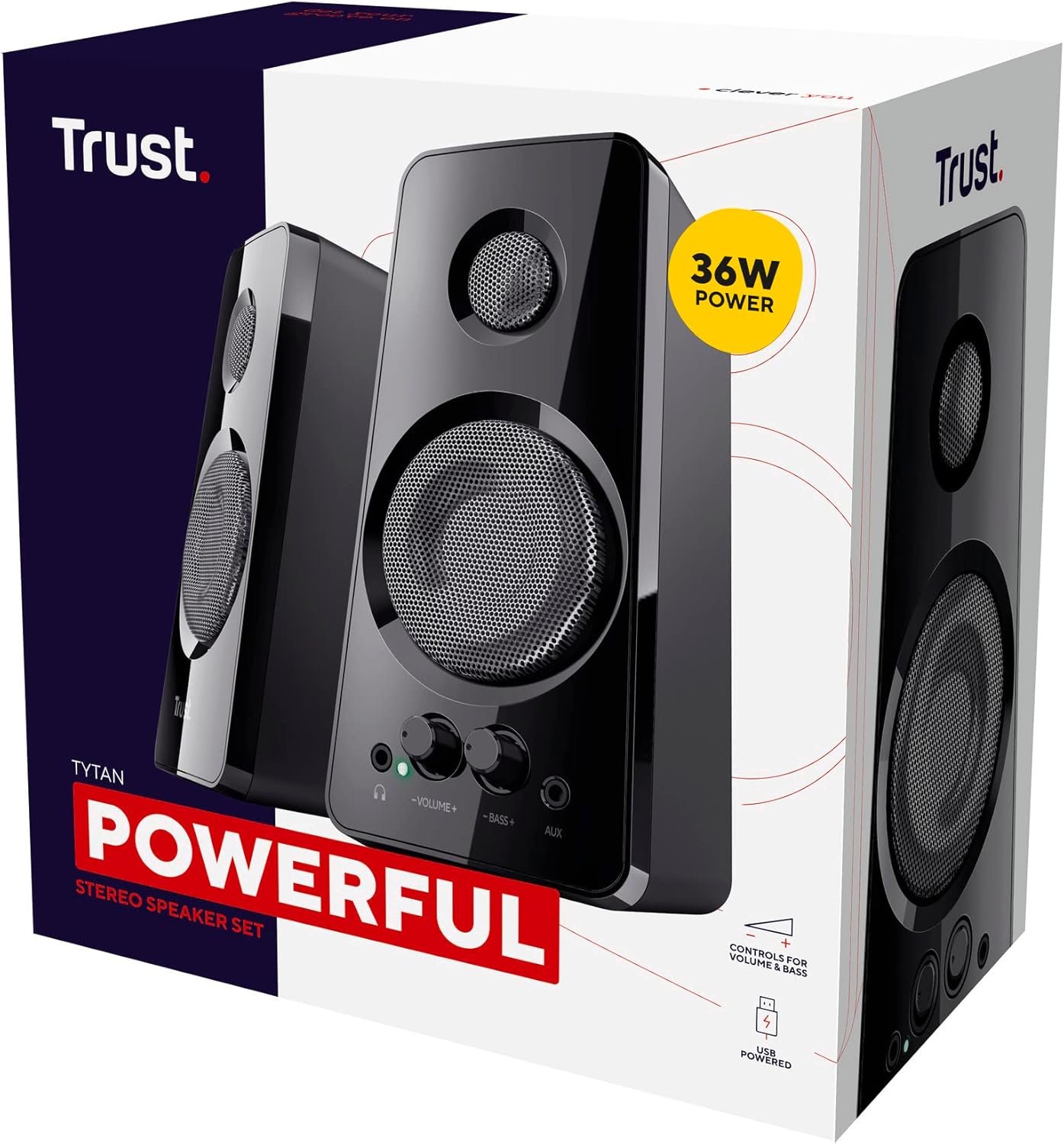 PC Speakers 36W Stereo USB Powered Desktop AUX Bass Control