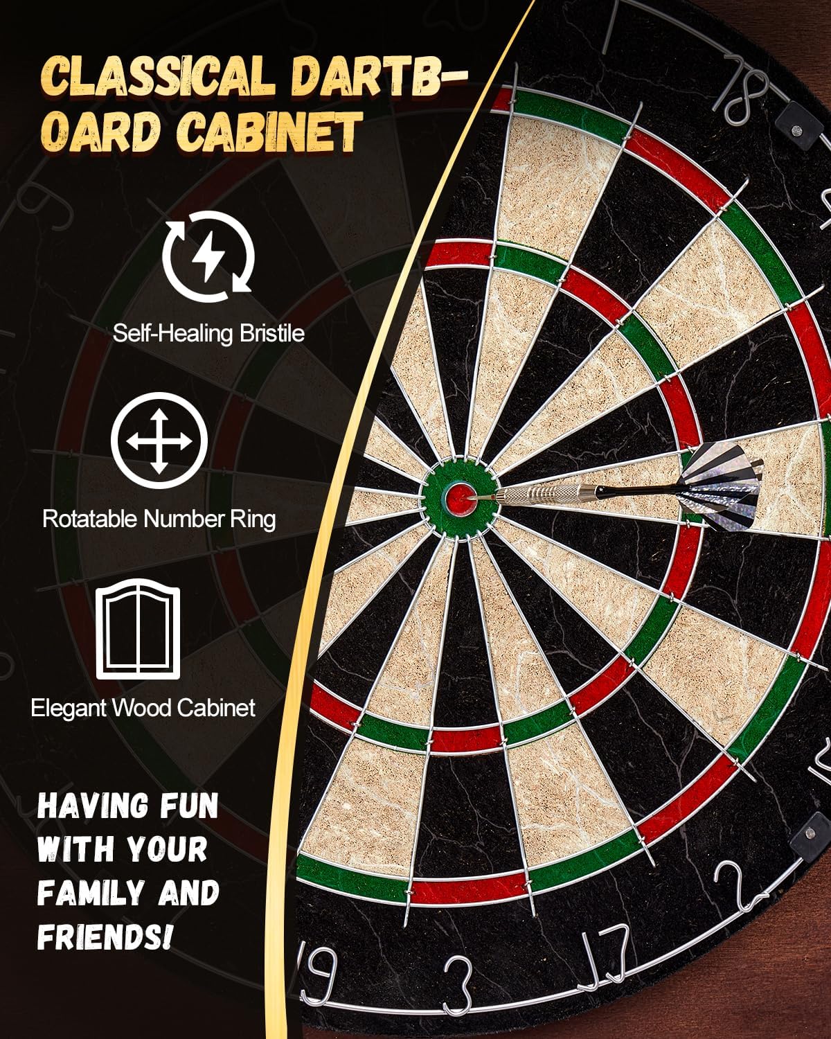 18in Dartboard Cabinet Set Sisal Board Wood Case 12 Darts Score