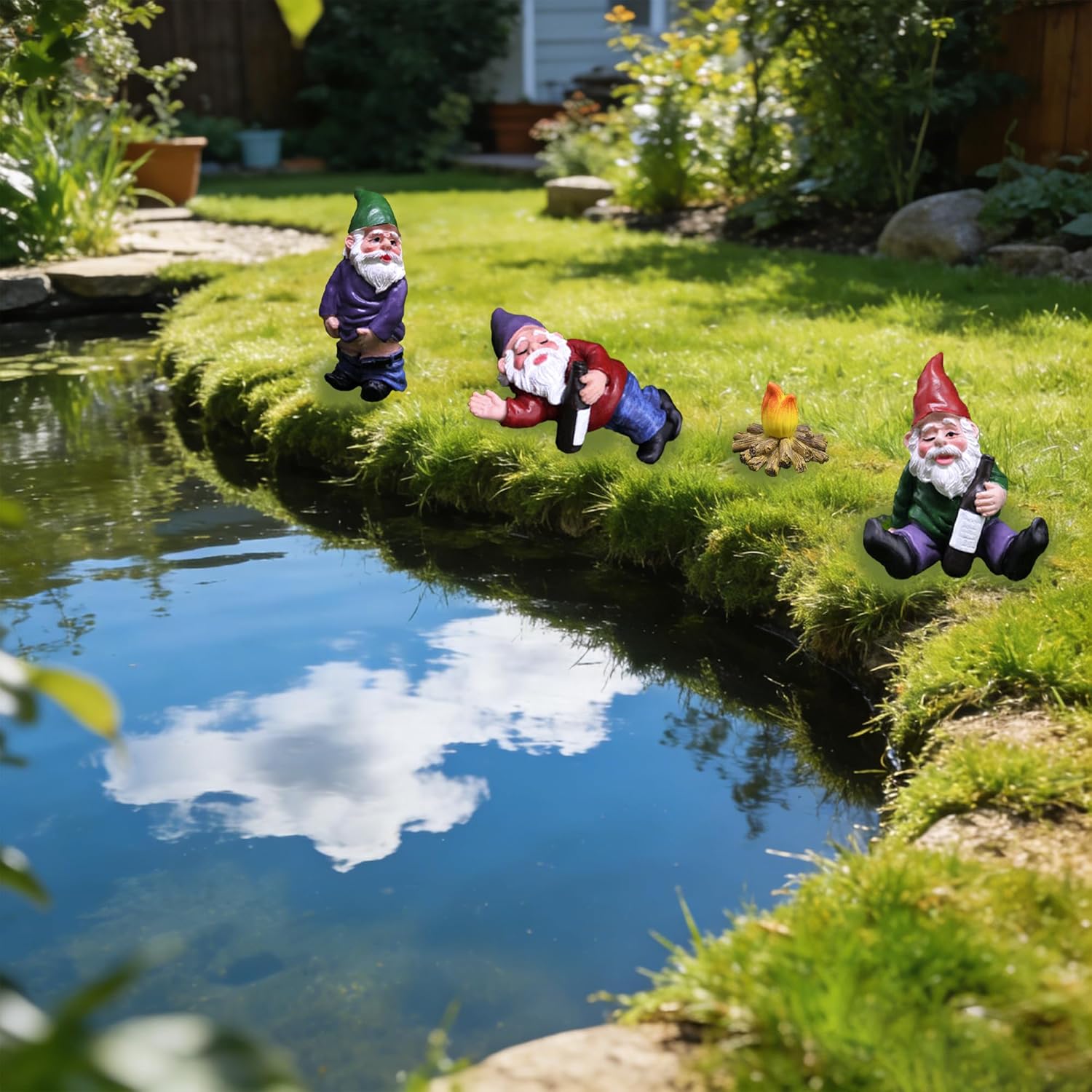 4Pcs Funny Garden Gnomes Set Drunk Peeing Resin Outdoor Decor