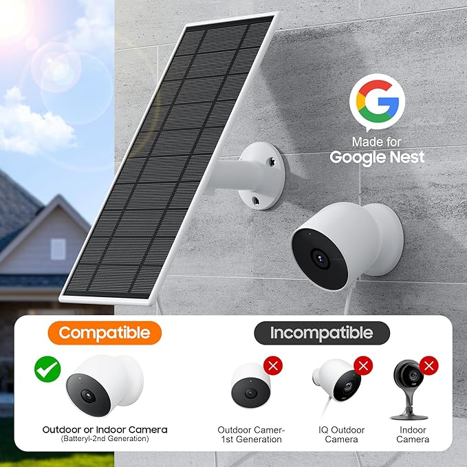 2 Pack Solar Panel Charger for Nest Camera Waterproof