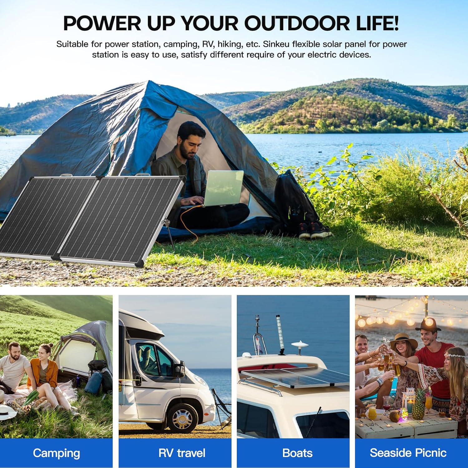 110W Foldable Solar Panel 18V Portable MPPT Camping Kit