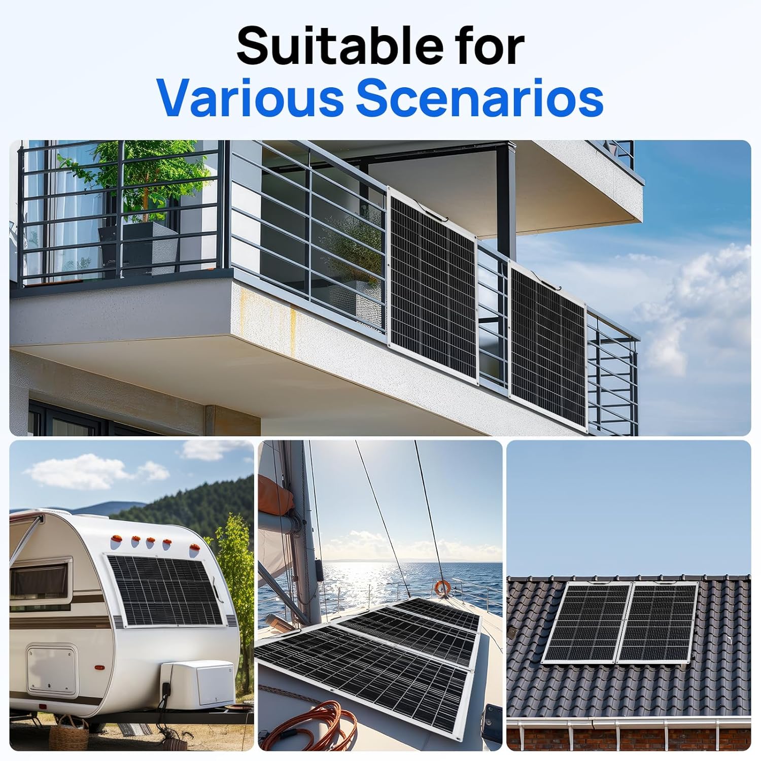 260W Flexible Solar Panel 12V Waterproof RV Boat Roof