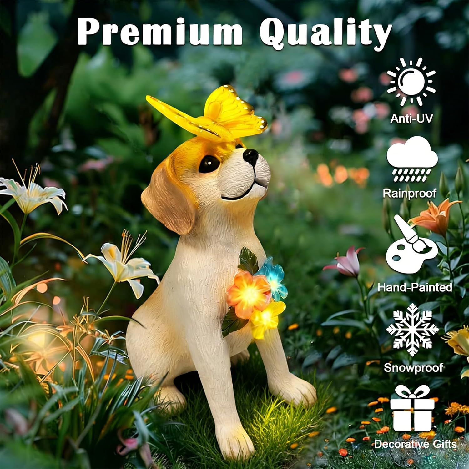 Solar Dog Garden Statue LED Lights Outdoor Resin Decor