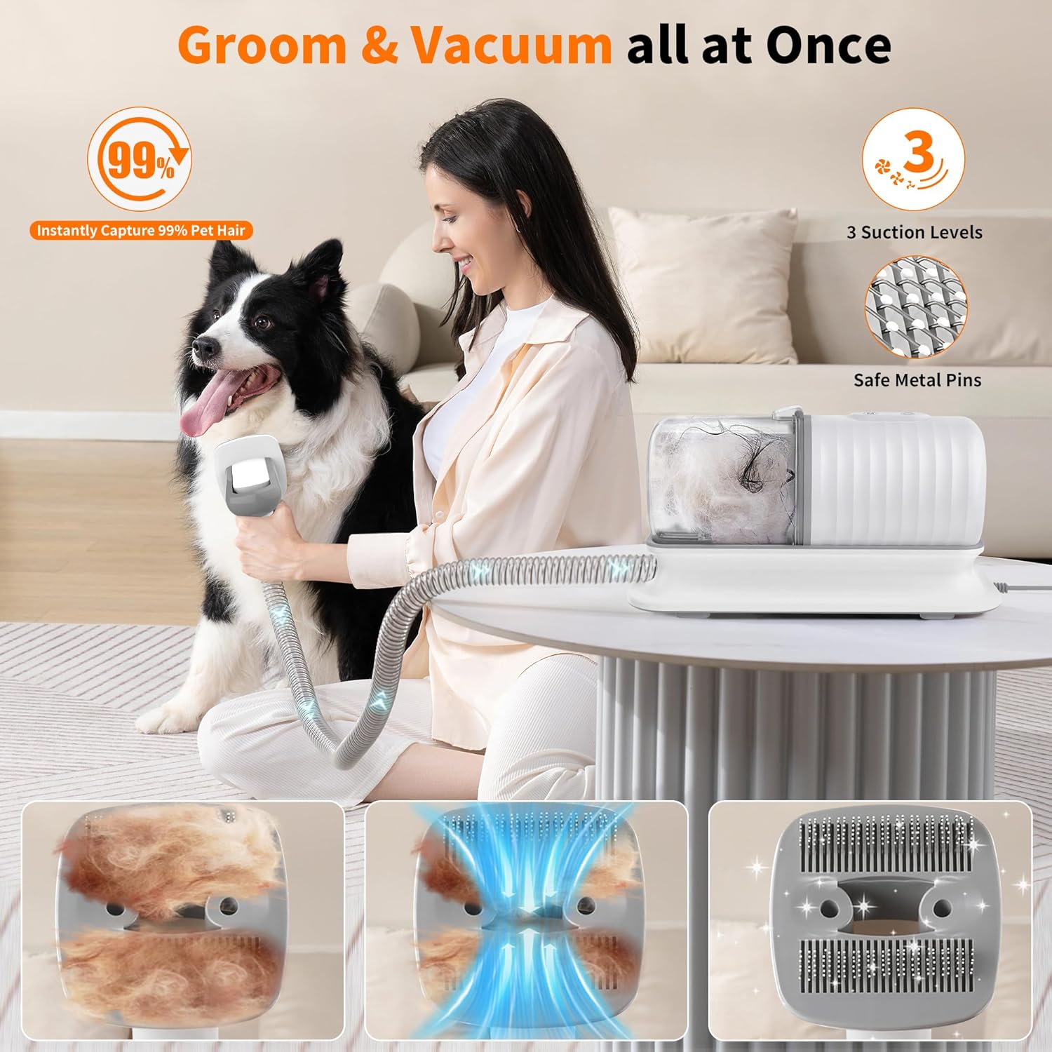 Dog Grooming Vacuum Kit 13000Pa 1.5L Clipper 5 Tools