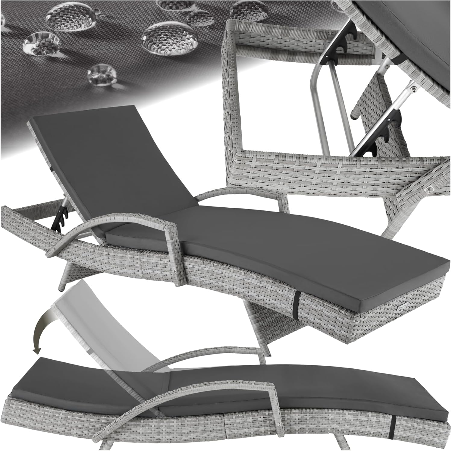 Rattan Sun Lounger 5 Position Recliner Cushion Light Grey