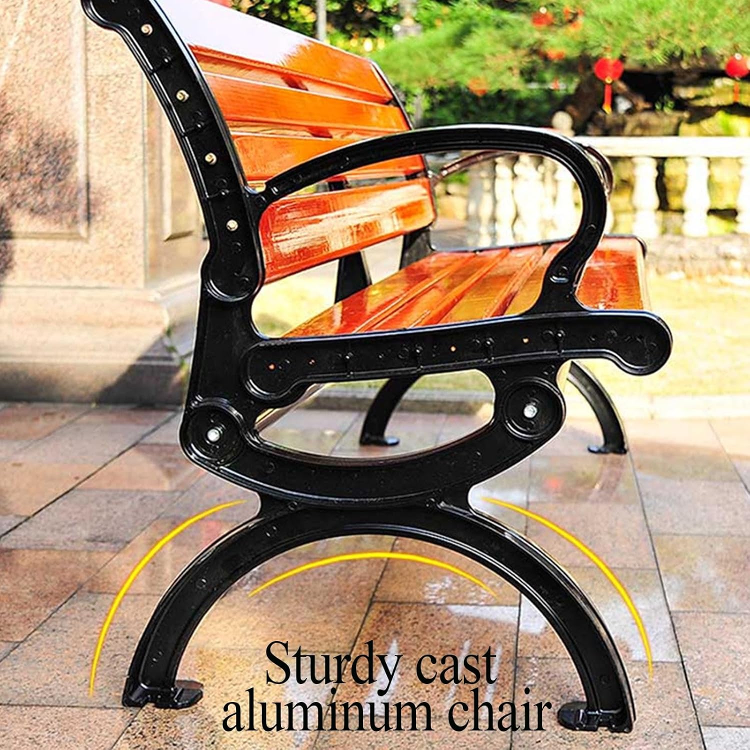 Wooden Garden Bench 120cm Outdoor Patio Seat with Armrests