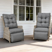 2 Piece Rattan Reclining Garden Lounger Set Grey Beige