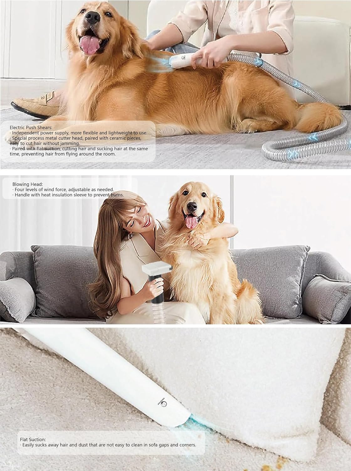 Pet Hair Vacuum Dryer 20000Pa Dog Clippers Grooming Kit 1.8L