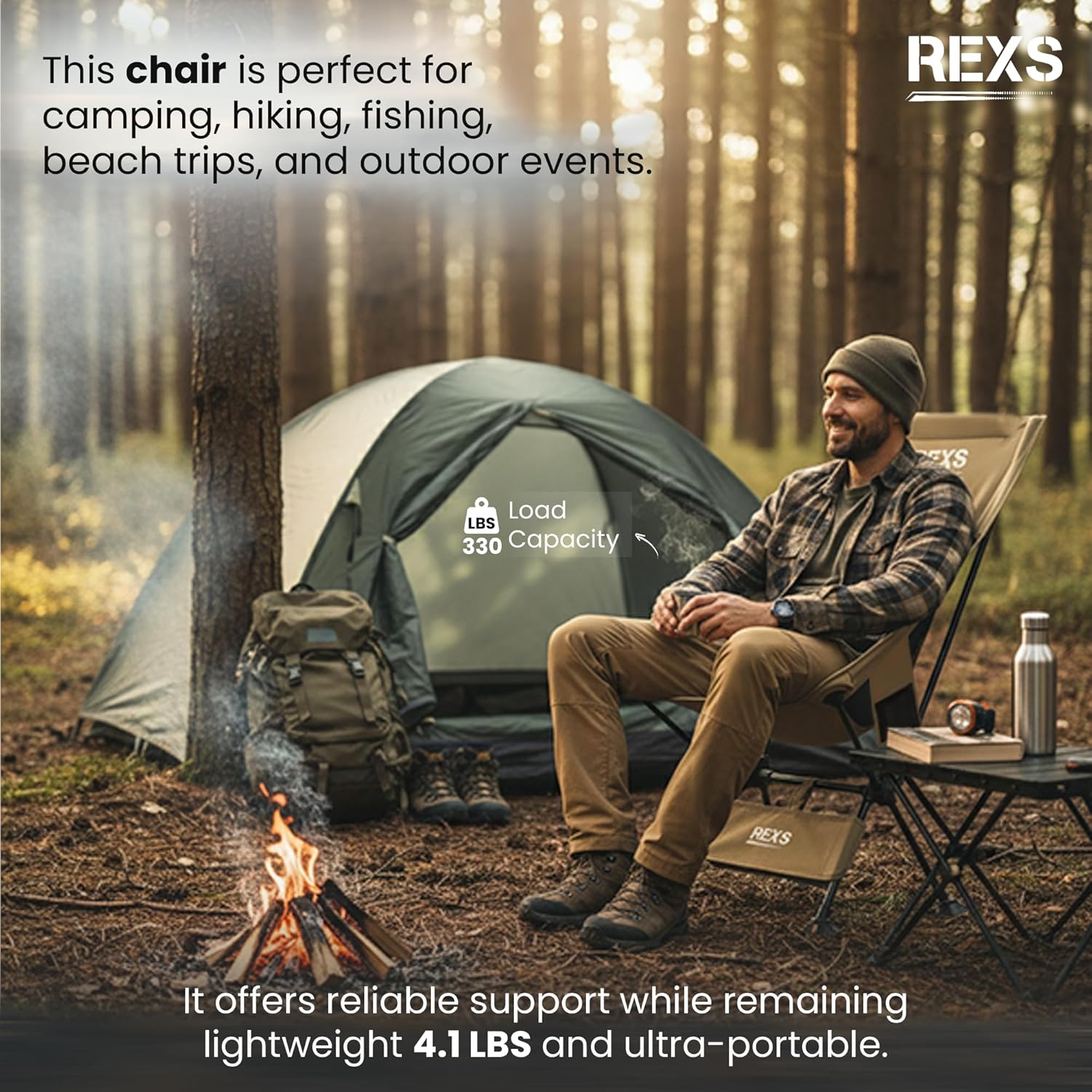 Ultralight Backpacking Chair High Back 330lb Brown