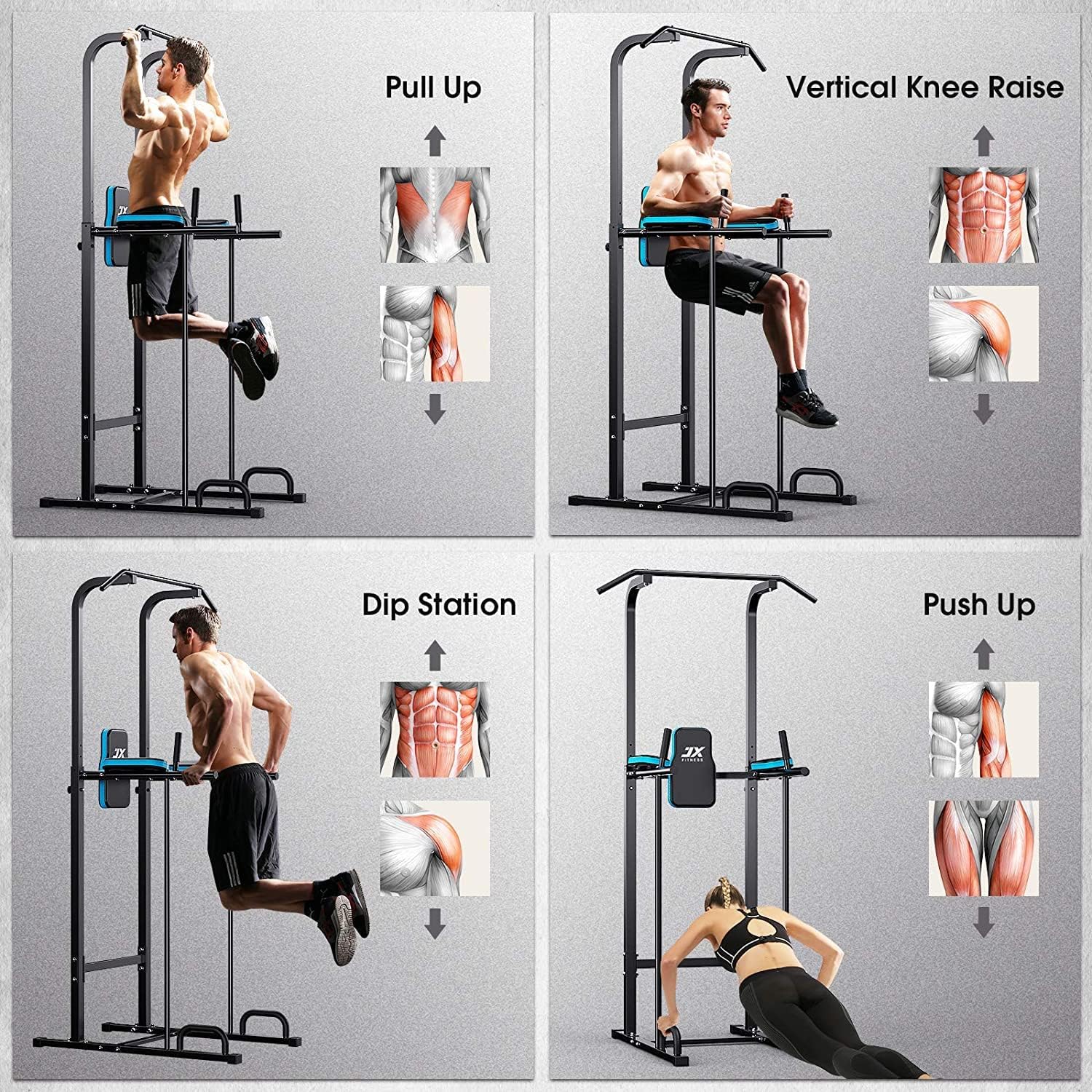 Power Tower Pull Up Dip Station Adjustable Home Gym Trainer