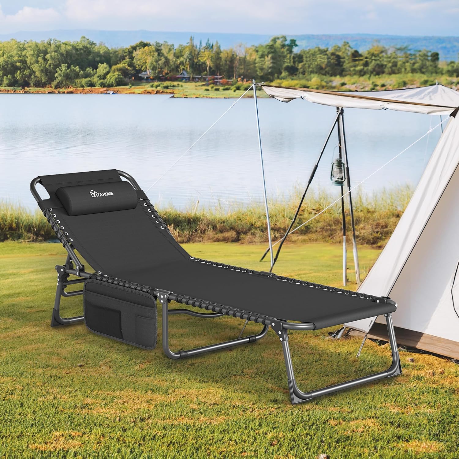 Set of 2 Folding Sun Loungers Black 4 Position