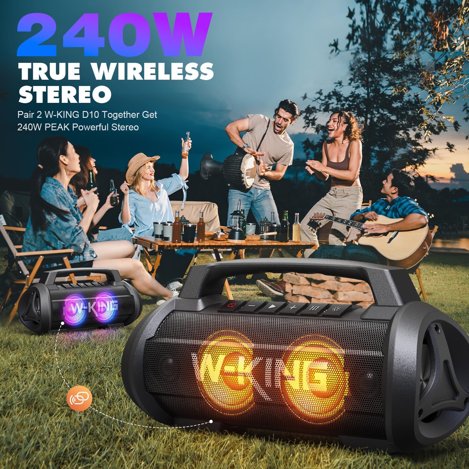 120W Bluetooth Speaker Deep Bass Waterproof 42H Play LED
