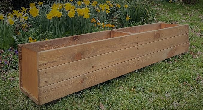 Extra Large Wooden Garden Trough Planter 120cm Brown