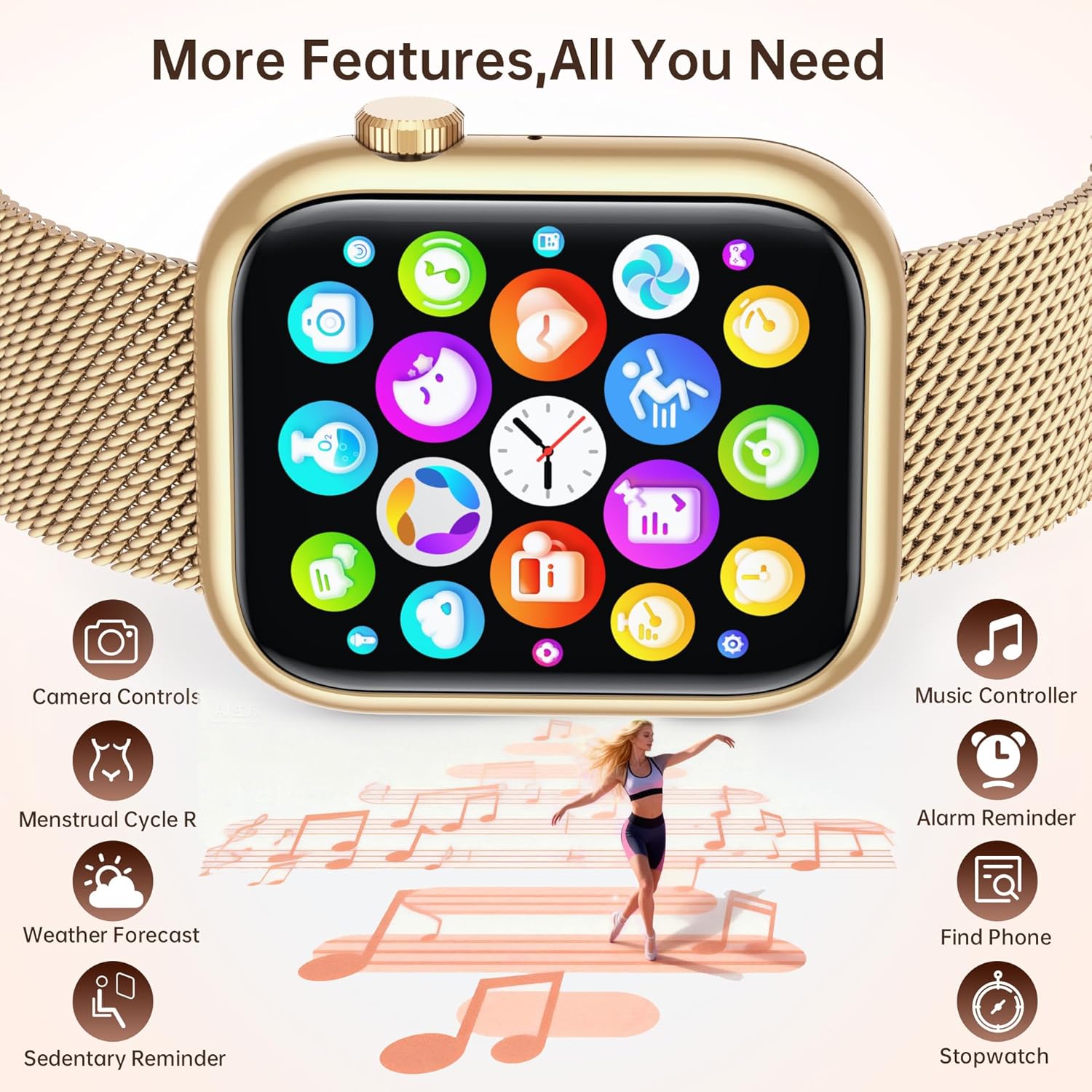 Women Smart Watch Call Fitness Tracker 3 Strap Gold