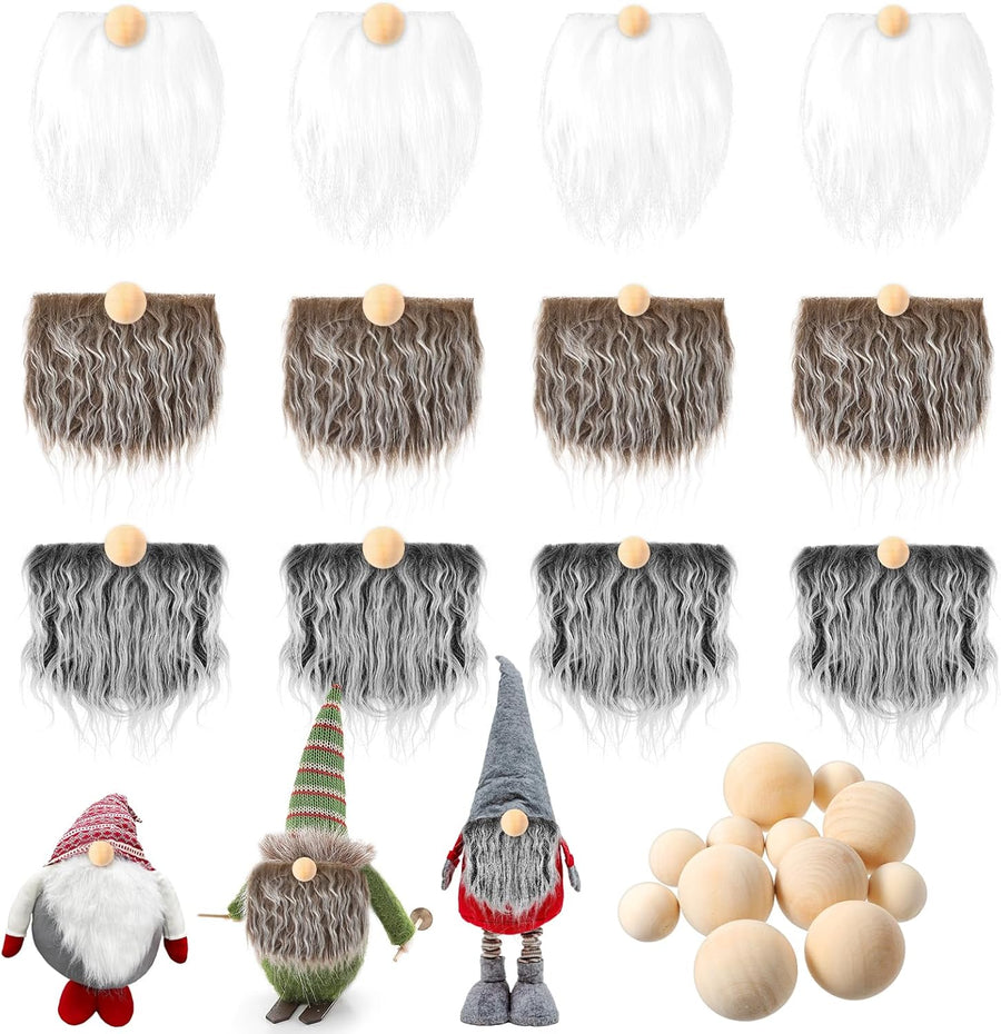 12PCS Gnome Beard Kit Faux Fur Craft Set DIY Christmas