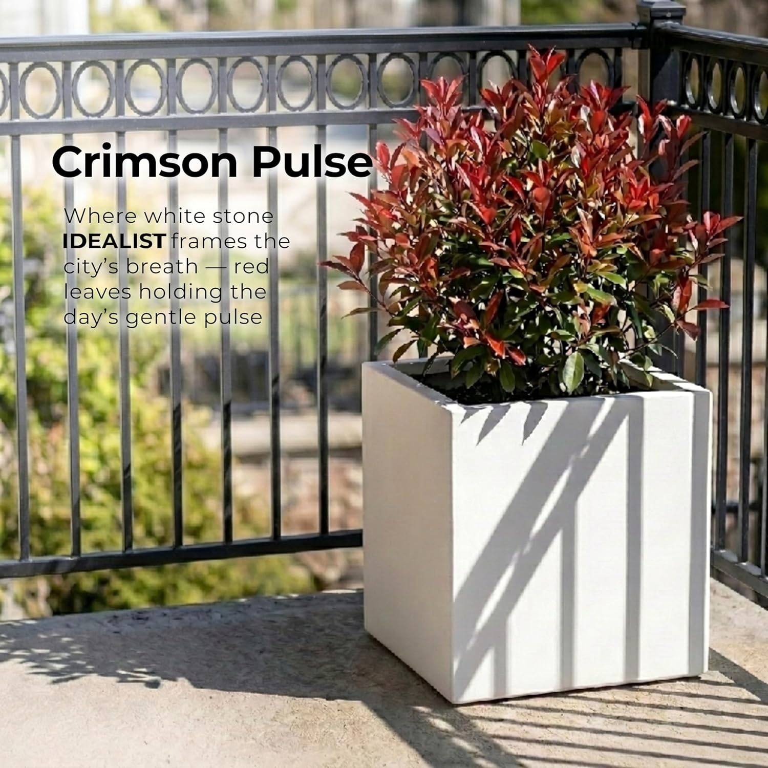 30cm White Square Planter Stone Effect Garden Pot Drainage