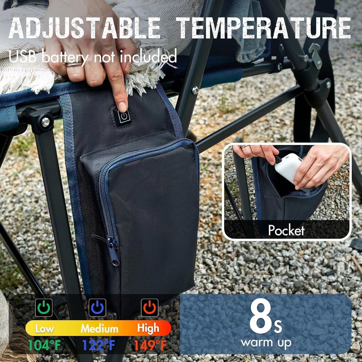 Heated Camping Chair 180kg High Back Folding Chair Blue