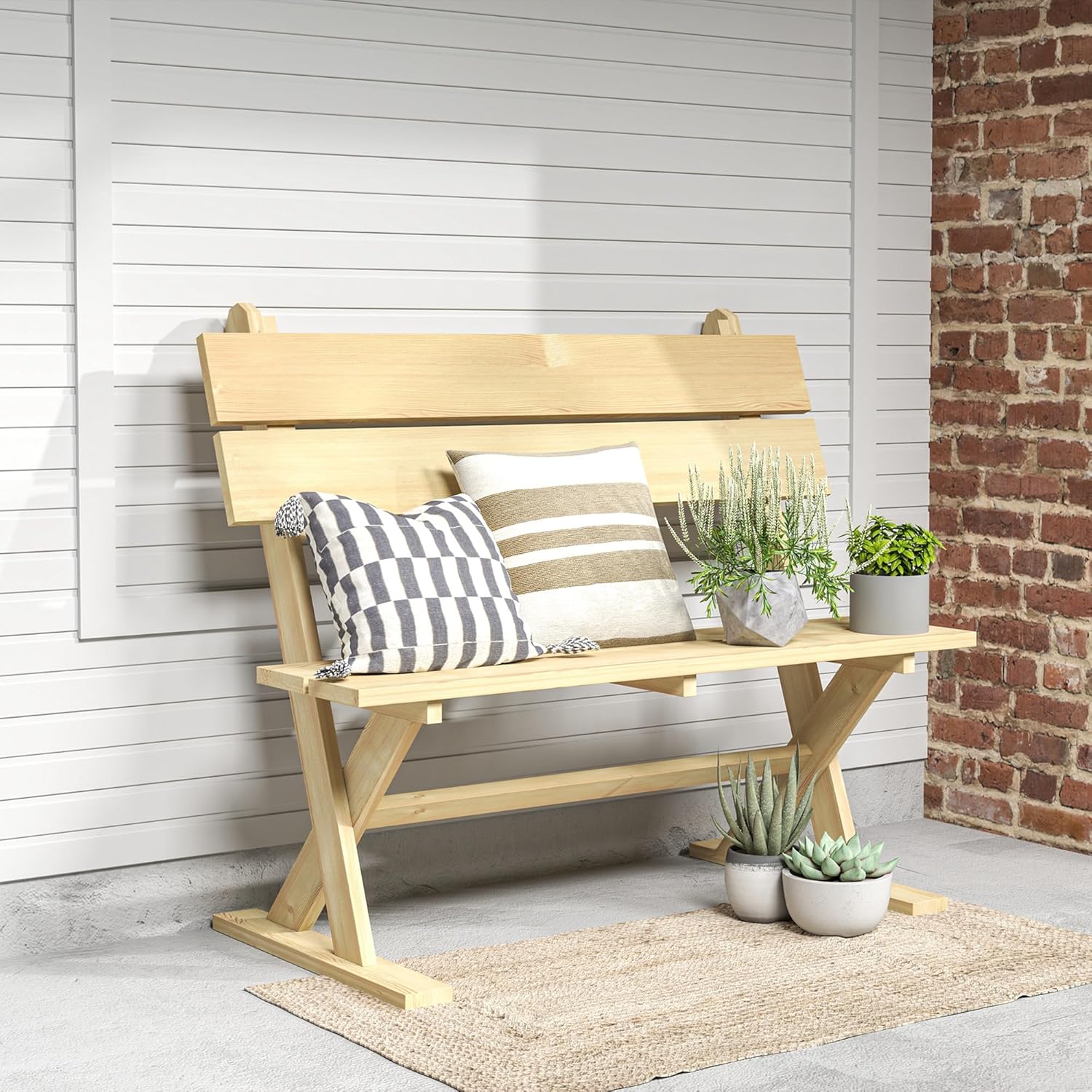 2 Seater Wooden Garden Bench Fir Wood Patio Park Outdoor Seat