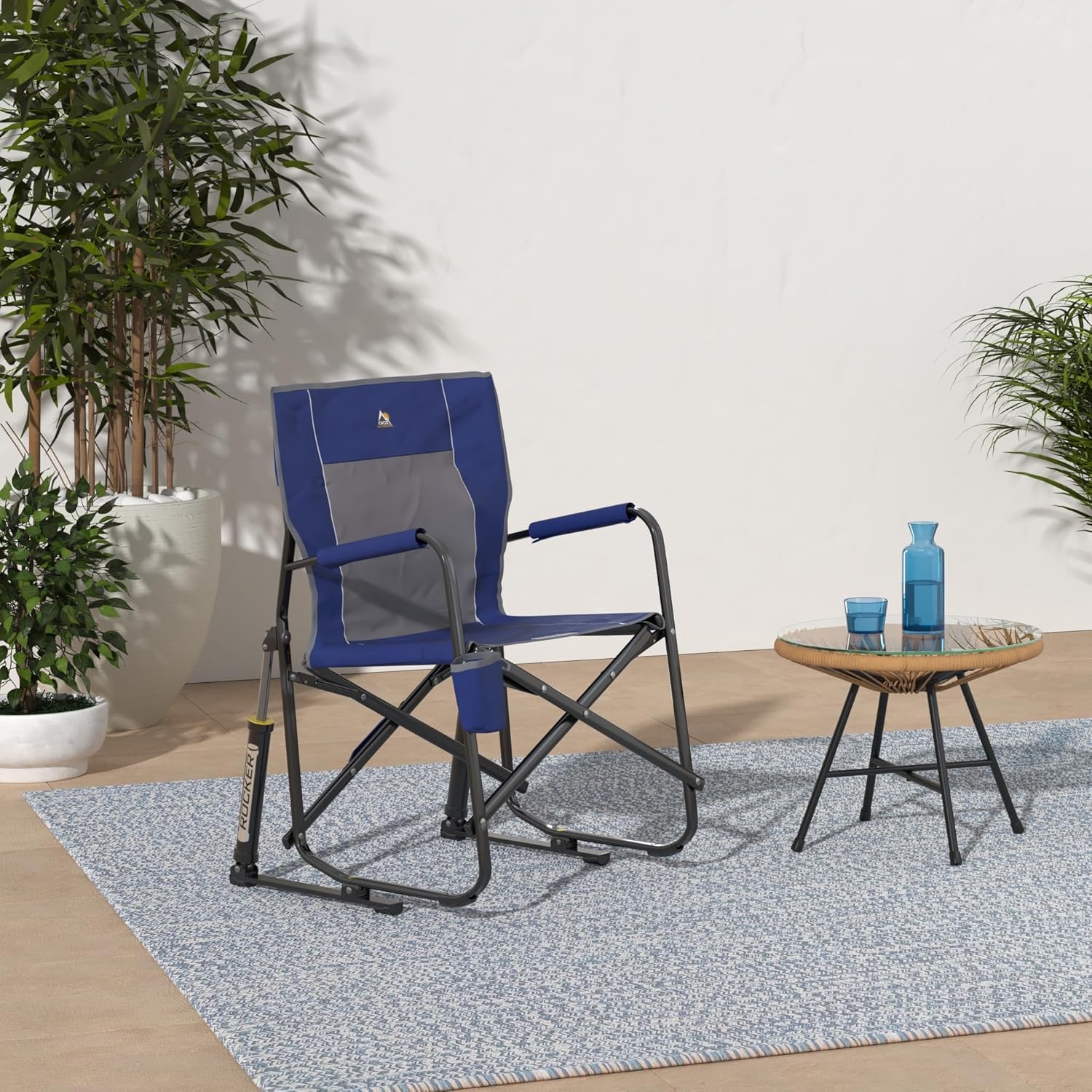 Portable Folding Rocking Camping Chair with Drink Holder Royal Blue