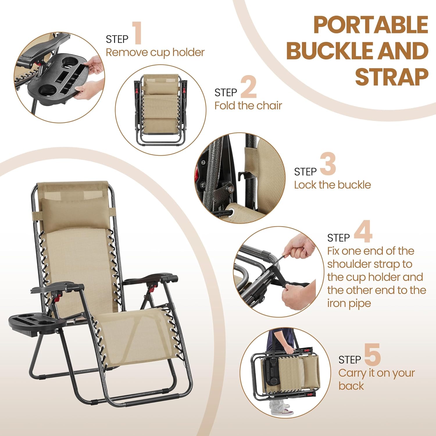 3 Piece Zero Gravity Recliner Set Chairs Table Beige