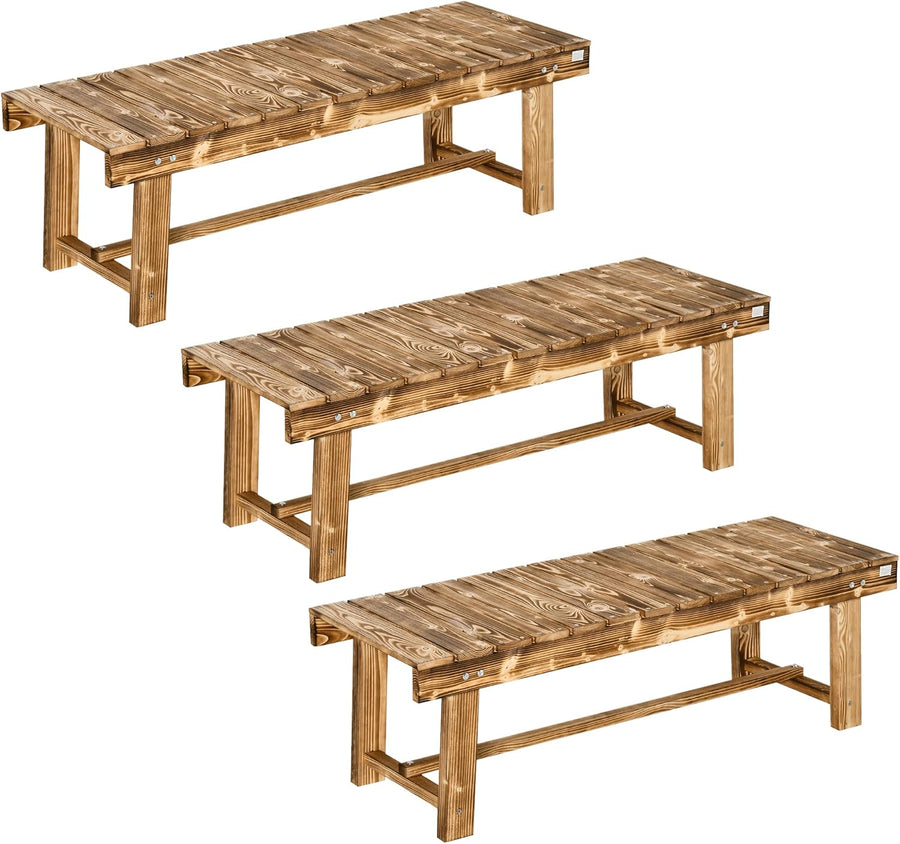 Backless Wooden Garden Bench 2 Seater Fir Wood Patio Seat