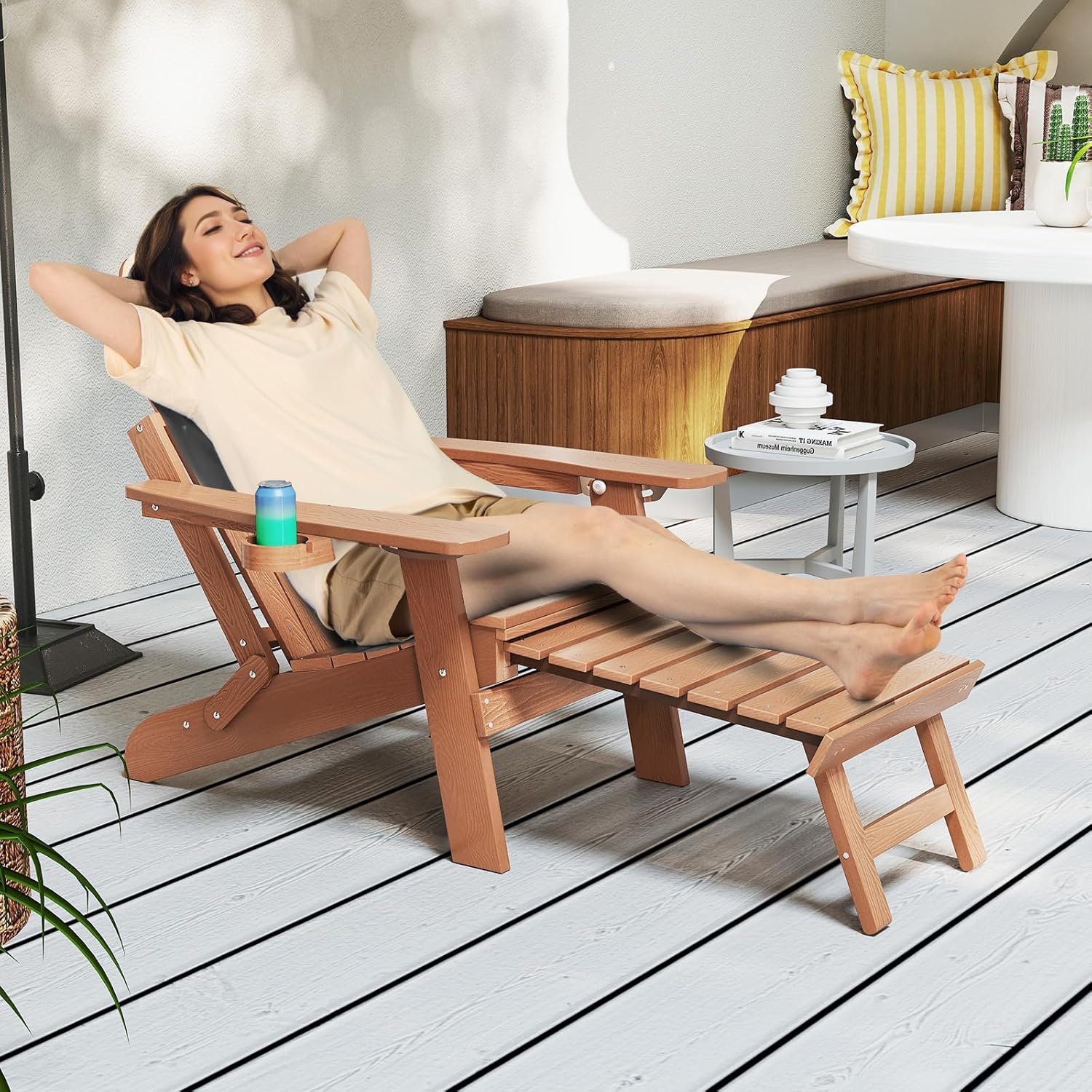 Adirondack Garden Lounge Chair Adjustable Footrest Brown