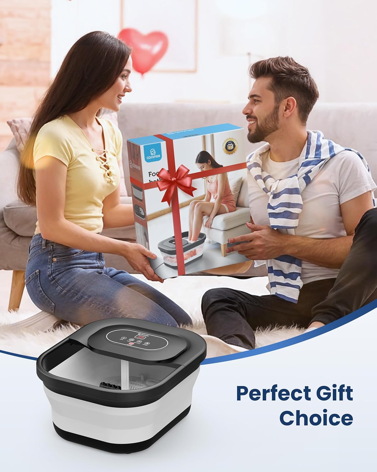 Foldable Foot Spa Massager Heat Bubble Vibration Rollers Timer