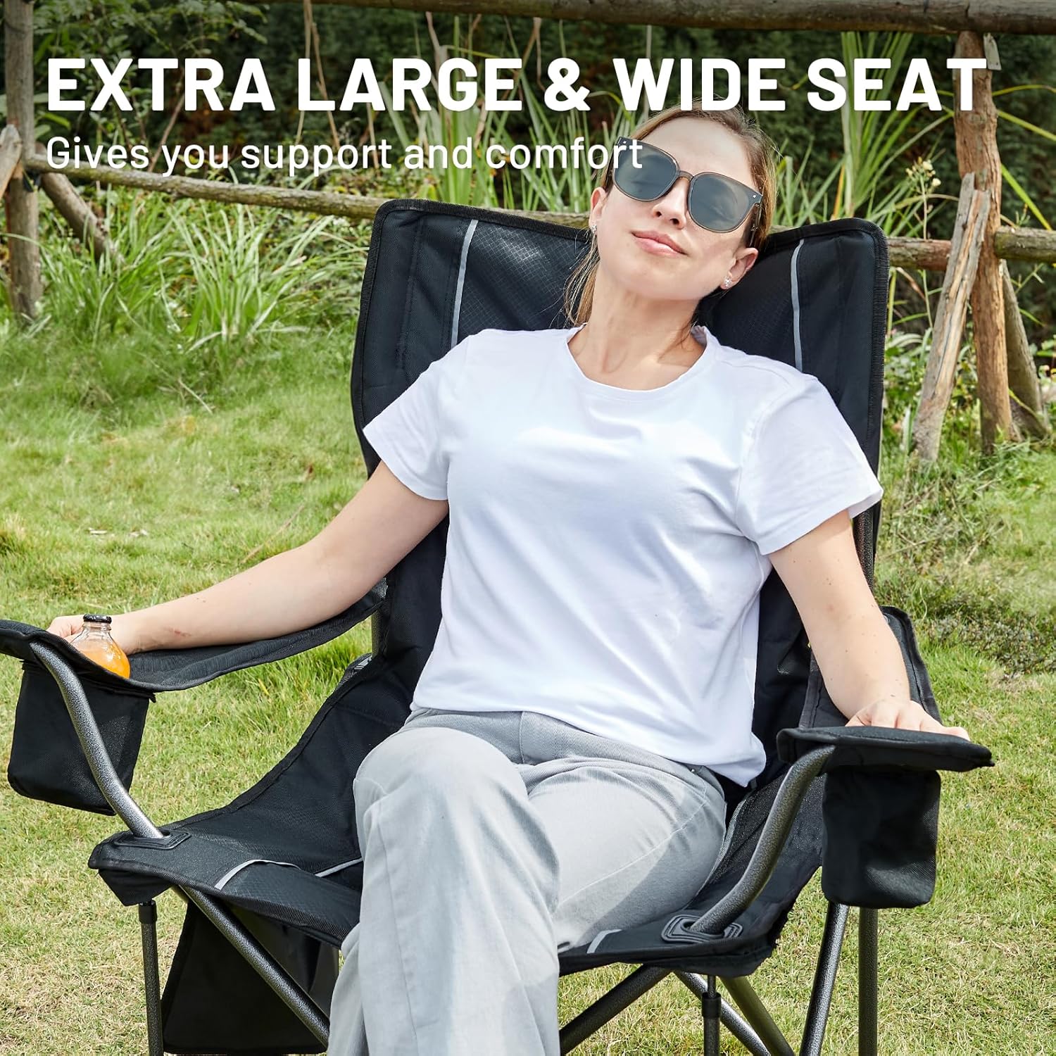 Set of 2 Heavy Duty Camping Chairs 200kg Padded Black