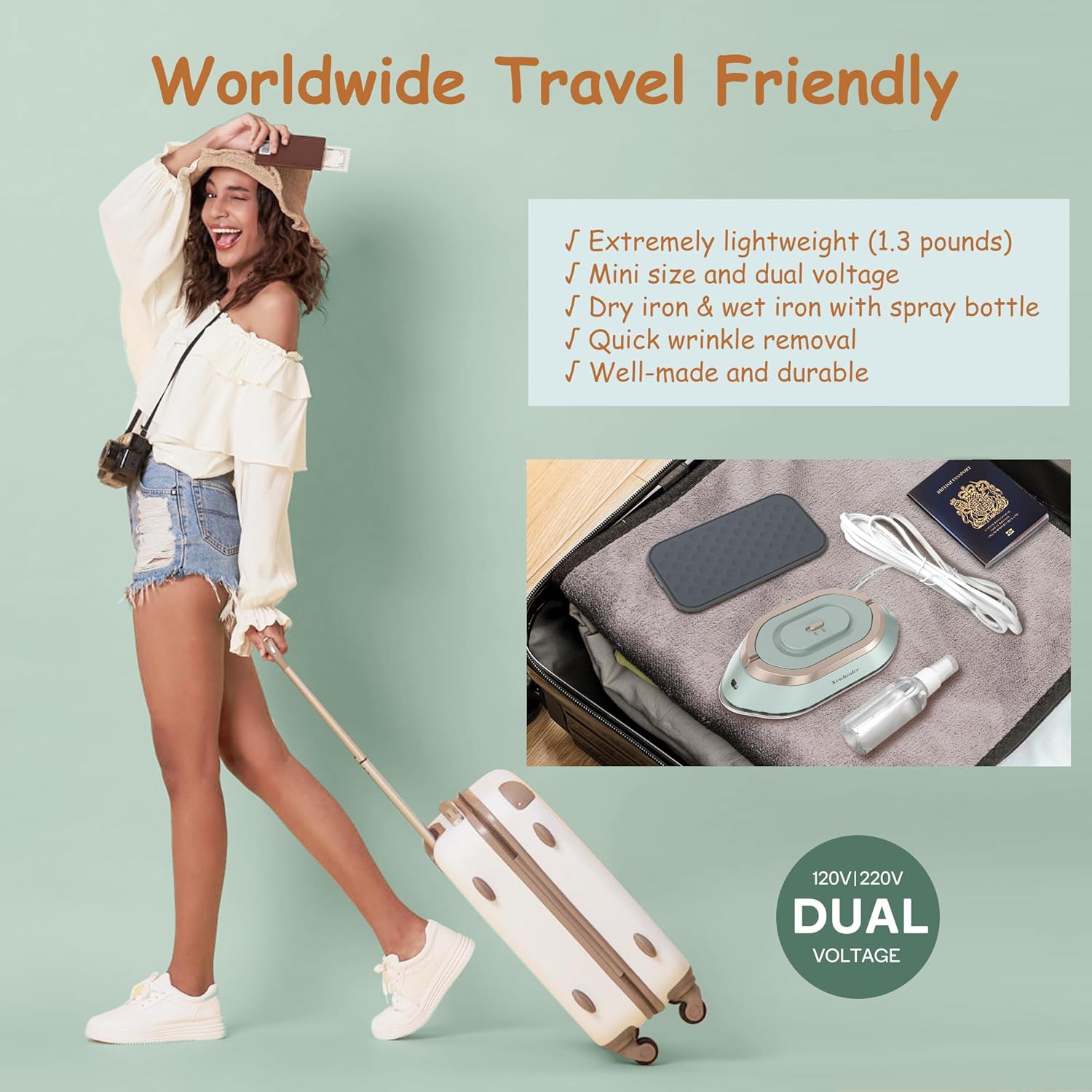 Mini Travel Iron Dual Voltage 300W Ceramic Soleplate Portable