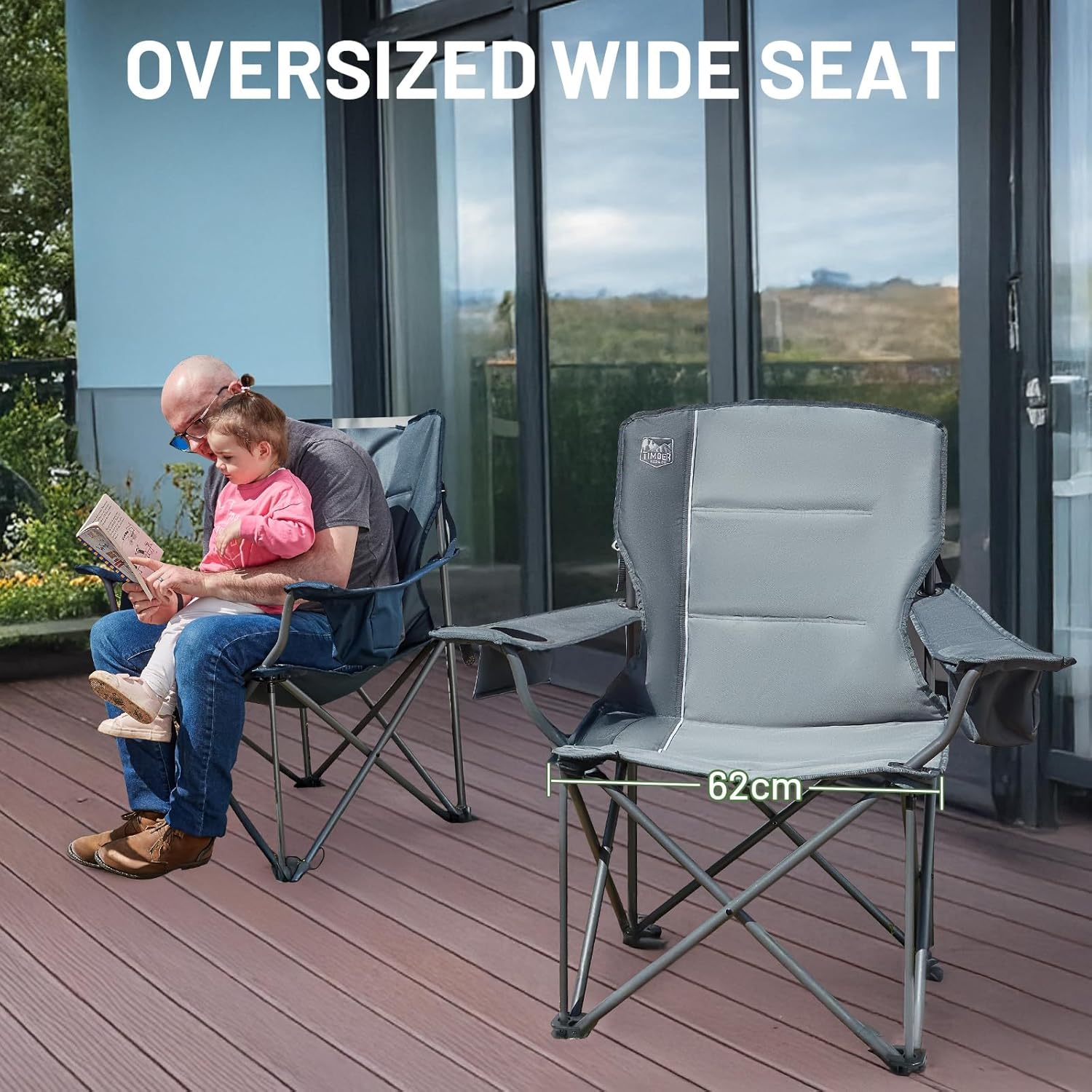 Heavy Duty Camping Chair 200kg Padded Light Grey