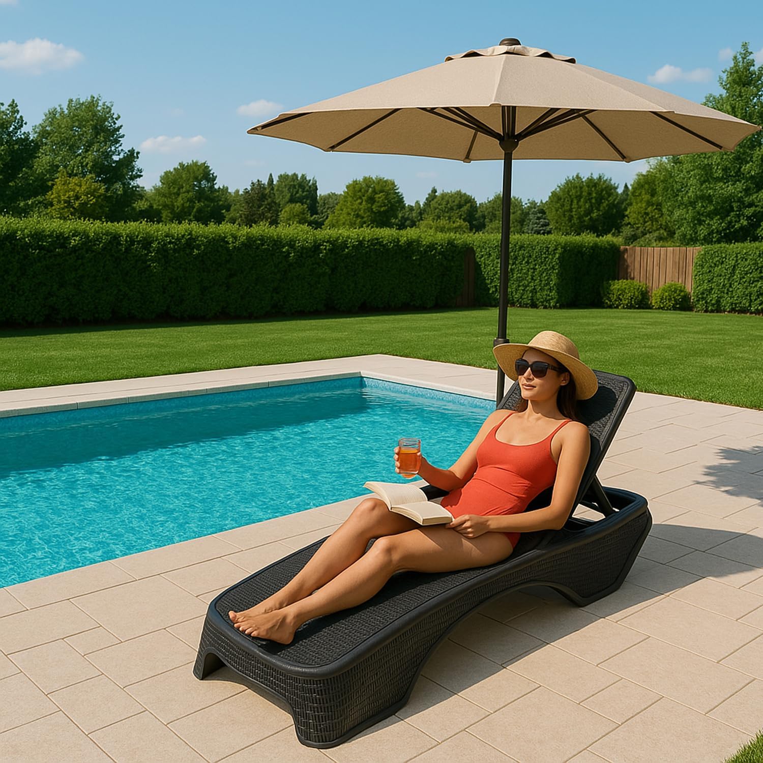 Luxury Rattan Style Sun Lounger 5 Position Black