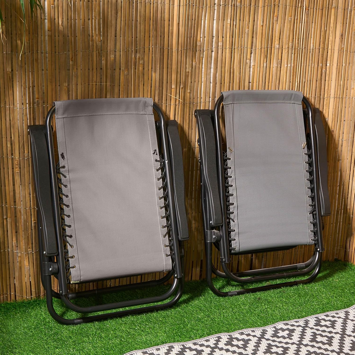 2 Zero Gravity Sun Lounger Chairs Charcoal Grey Folding