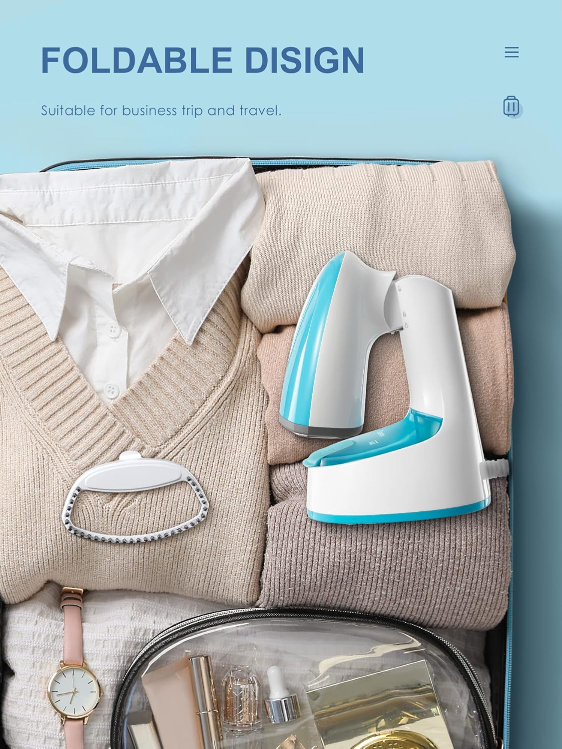 Foldable Handheld Garment Steamer 1200W Fast Heat 25s Aqua
