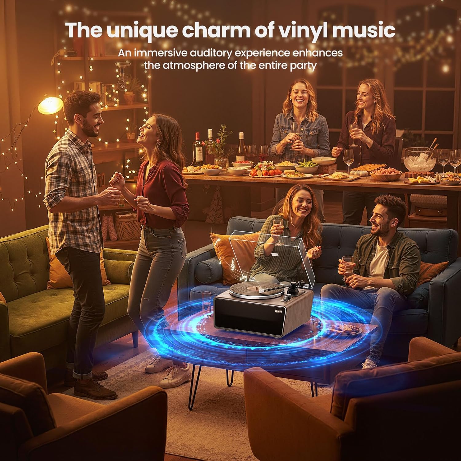 Bluetooth Vinyl Record Player with 4 Stereo Speakers