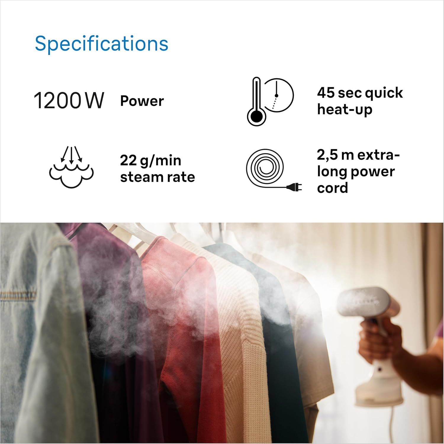 Handheld Garment Steamer 1200W 25g Steam Fast Heat Vertical
