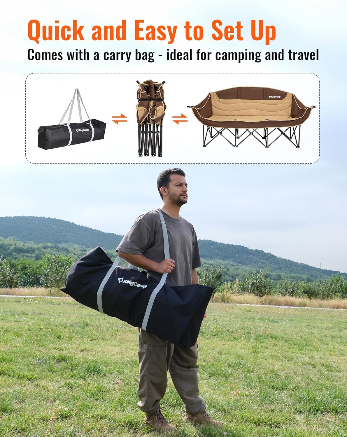 3 Seater Camping Sofa Chair 450KG Khaki