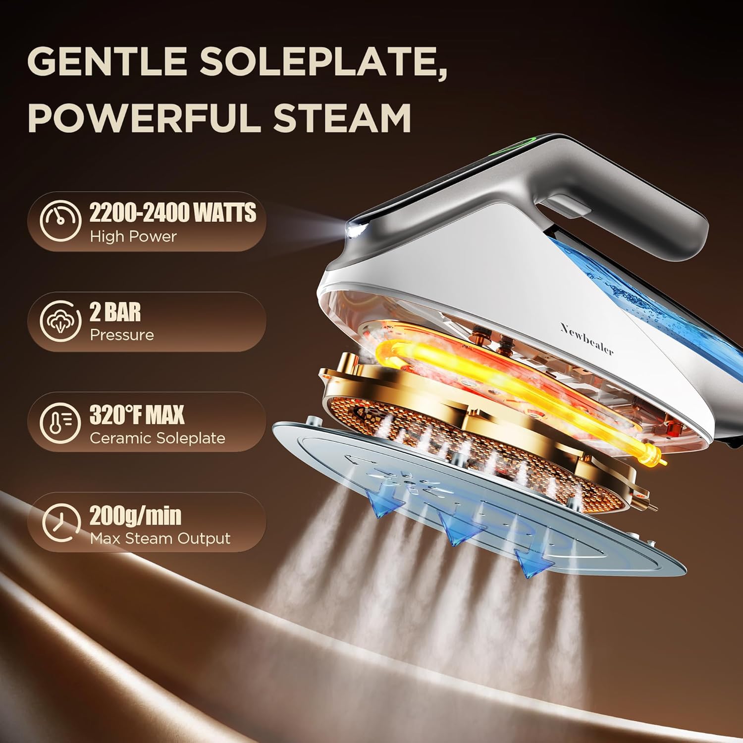 Turbo Steam Iron 2400W Diamond Ceramic Soleplate 200g Boost