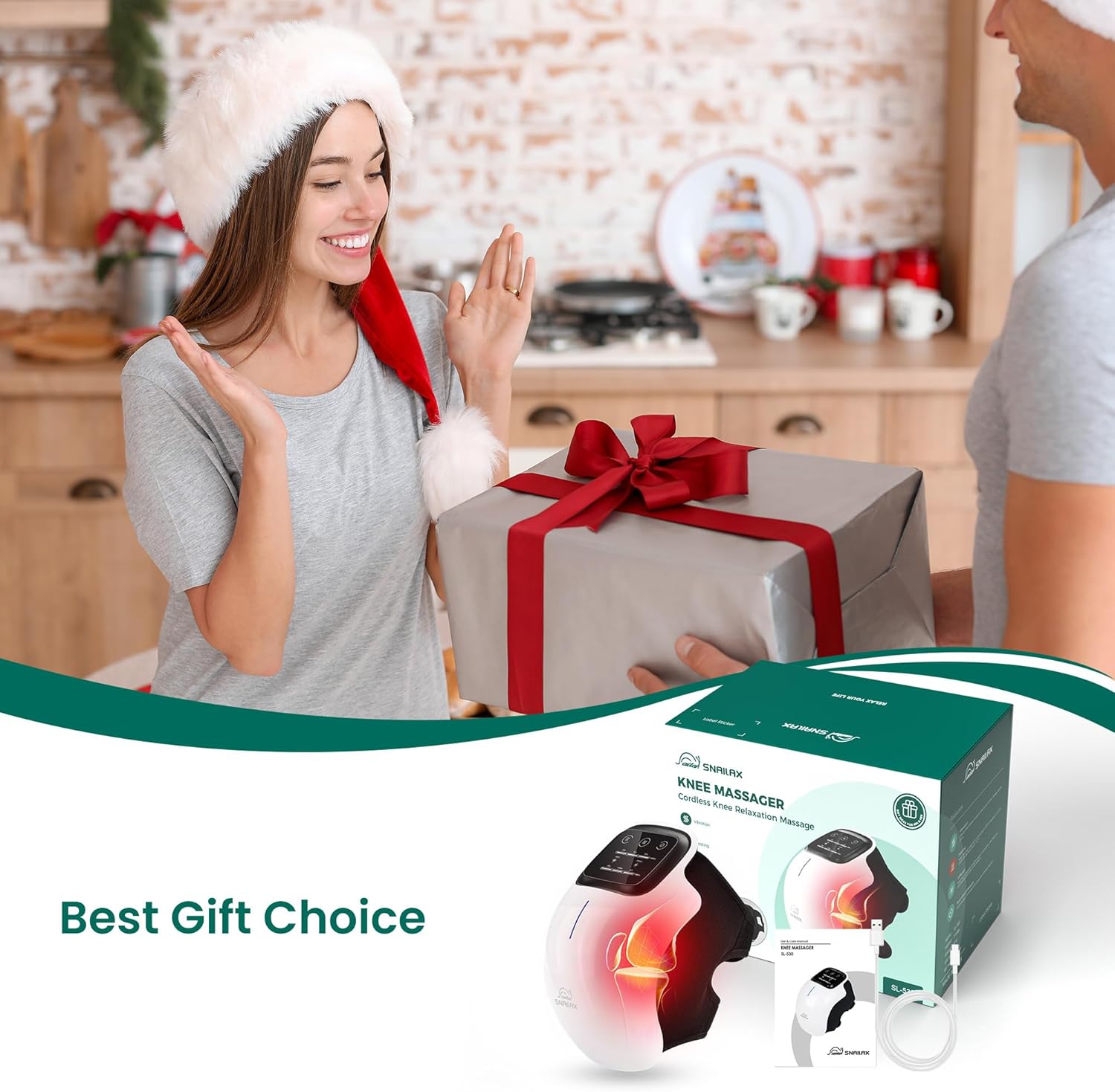 Cordless Knee Massager with Heat Vibration Brace Pain Relief