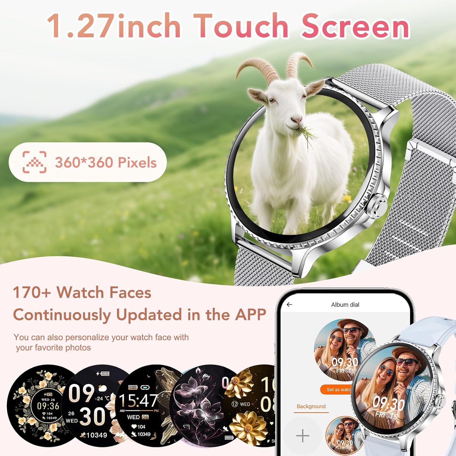 Womens Silver Smart Watch Bluetooth Call 2 Straps